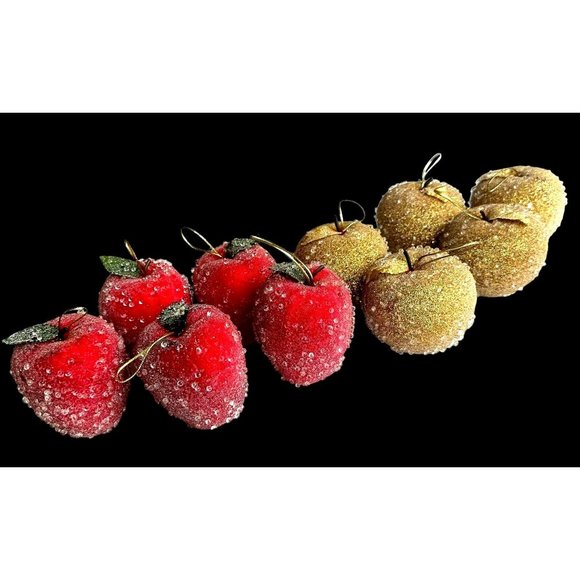 Unbranded Vintage Other - VTG Artificial Faux Beaded Sugar Frosted Fruit Apples Christmas Ornament…